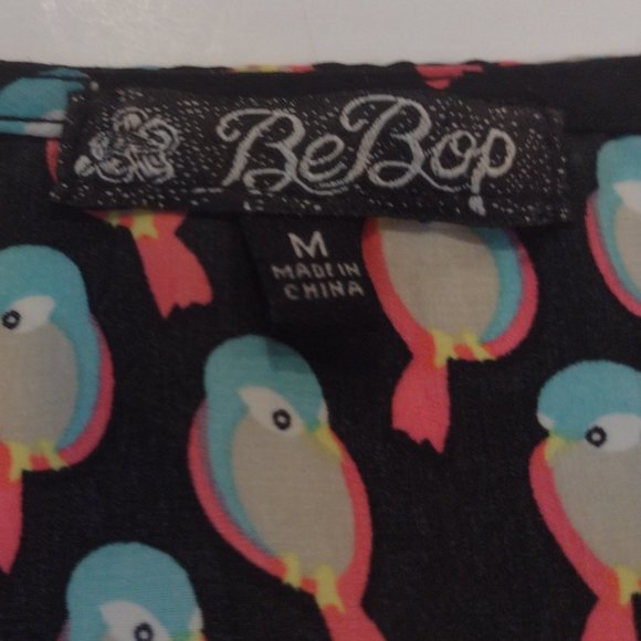 Bebop Bird Print Dress Black Sleeveless Pockets M - Picture 5 of 8